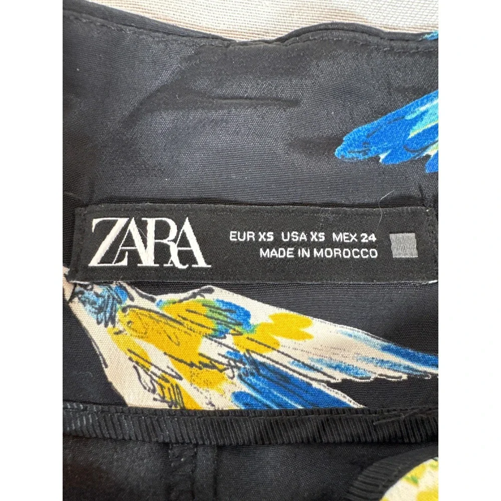 Zara Black Bird Print Tie Waist Shorts Womens XS‎ Casual Stylish